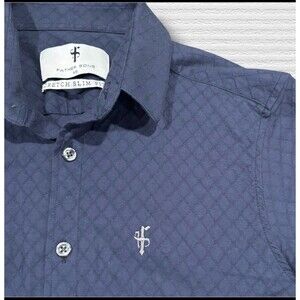 Father Sons Navy Diamond Quilted Stretch Slim Fit Button Down Shirt XS